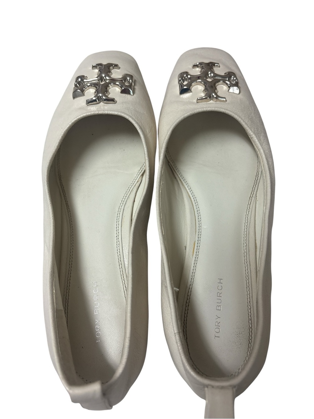 Tory Burch Eleanor Ivory Leather Logo Ballet Flats - Picture 3 of 6